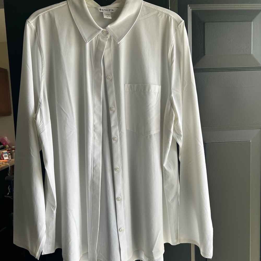 Athleta White Collared Button-Up Blouse - Picture 4 of 6